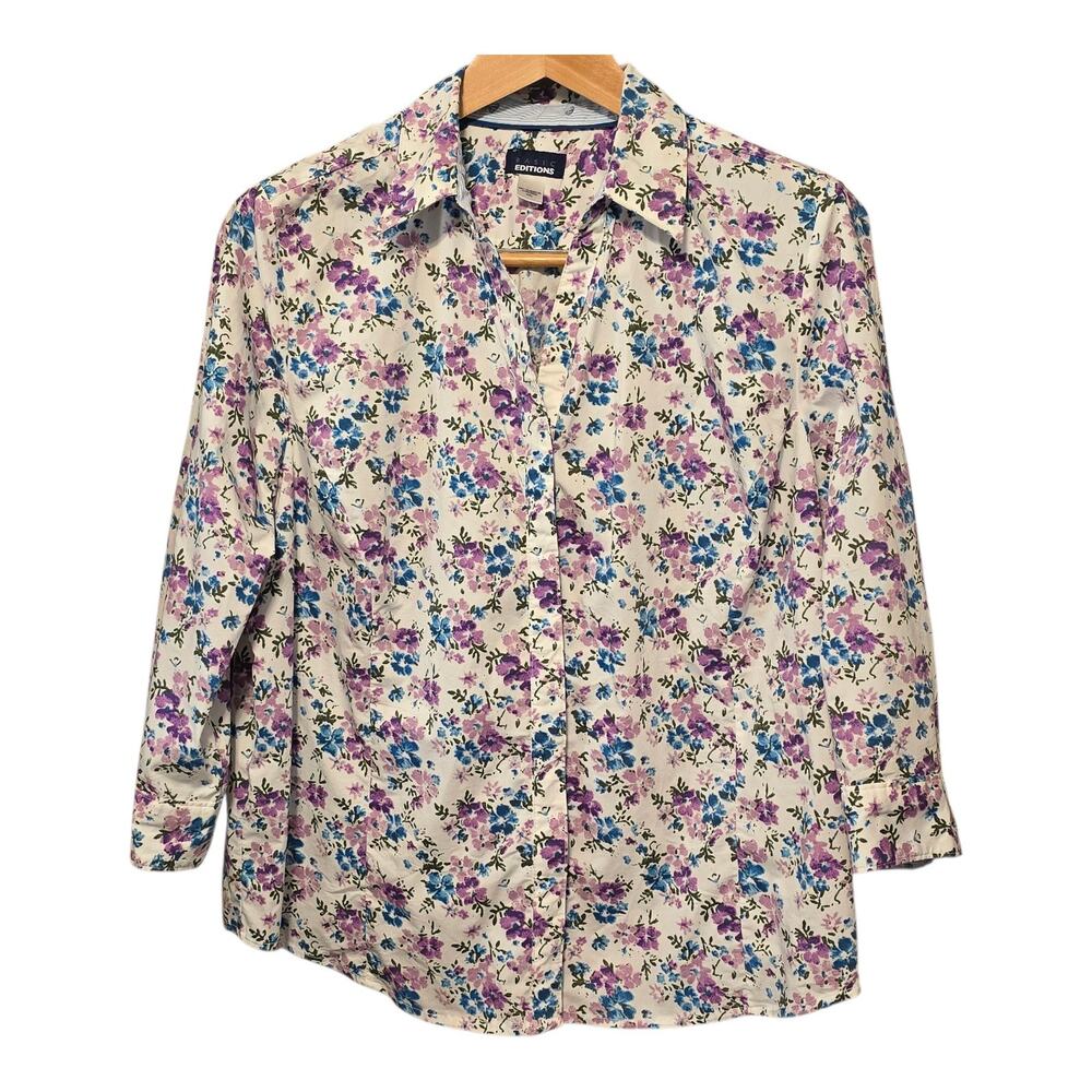 Basic Editions Womens Button Up Shirt Plus Size XXL Ditsy Floral Cottagecore